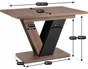 Stół Prostokątny Rozkładany CLARK 120-160 cm Orzech/Czarny Japandi