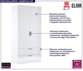 Biała nowoczesna szafa z drążkiem i szufladami - Brasi 4X