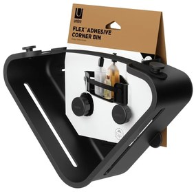 Czarna plastikowa narożna półka łazienkowa bez wiercenia Flex Adhesive – Umbra