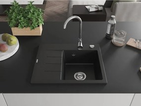 Mexen Ben zlewozmywak granitowy 1-komorowy z ociekaczem, prawy 600 x 500 mm, czarny, syfon chrom - 6523605000-77