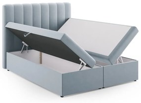 Jasnoniebieskie łóżko boxspring ze schowkiem 160x200 cm Gina – Milo Casa