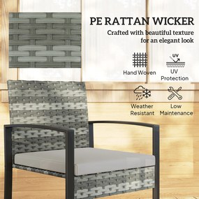 Outsunny Rattan Bistroset, 3-częściowy zestaw mebli ogrodowych z 2 krzesłami ogrodowymi, stolikiem kawowym, zdejmowanymi poduszkami Jasnoszary | Aosom PL