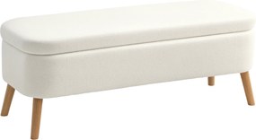 HOMCOM Pufa do przechowywania, siedzisko z 65 L przestrzeni, podnóżek, materiał polarowy, drewno kauczukowe, pianka, 120 x 42 x 45 cm, Kremowy