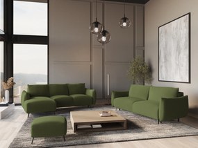 Zestaw mebli wypoczynkowych Malie, lewostronny narożnik, sofa i pufa, tkanina szenilowa