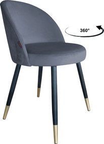 Krzesło TRIX tkanina Welur noga metalowa : Kolor nogi - Czano-złota stożek, Kolor tkaniny - VELVET - BL14, Typ siedziska - Siedzisko obrotowe 360°
