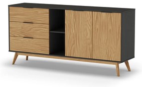 Czarno-naturalna niska komoda z drewna sosnowego 165x80 cm Lavis – Marckeric
