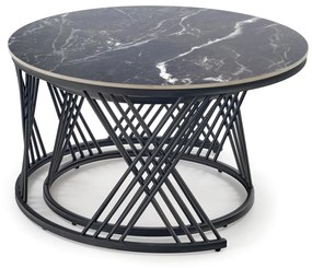 Zestaw 2 okrągłych ław, spiek czarny marmur/biały marmur/czarny 80/46 60/40 FLAMINGO