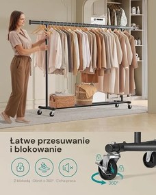 Wieszak na ubrania DOLLY na kółkach, max. 150 kg, 45x160-200x161,5cm, czarny SongmicsHome