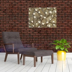 Obraz - Białe magnolie na murze kamiennym (70x50 cm)