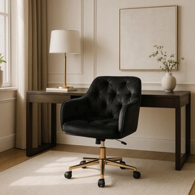 Fotel Młodzieżowy Obrotowy KONOR Czarny Ze Złotymi Nogami Welurowy Nowoczesny Glamour