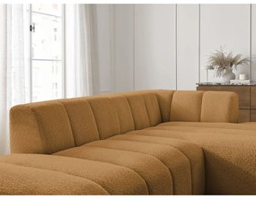Musztardowy narożnik z materiału bouclé (prawostronny/z szezlongiem) Annecy – Bobochic Paris