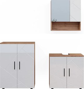 Zestaw mebli łazienkowych biały wysoki połysk/złoty dąb power 80x41x58.6 irma