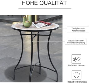 Outsunny Stolik Ogrodowy Balkonowy Mozaikowy Okrągły Stal i Ceramika Pomarańczowy Biały 60x71cm | Aosom PL