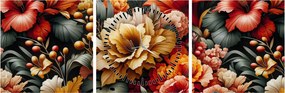 Obraz - Pomarańczowo-czerwone kwiaty (z zegarem) (90x30 cm)