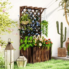 Outsunny Skrzynia uprawna z kratownicą, drewniana skrzynia na kwiaty, ogrodowa kratownica 64 x 33 x 122 cm Opalony | Aosom PL