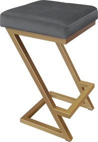Hoker ZETA krzesło barowe tkanina Welur podstawa metalowa LOFT : Kolor Stelaża - Złoty, Kolor tkaniny - VELVET - BL14