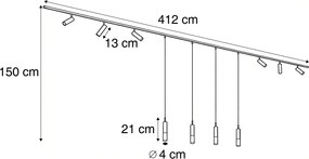 Nowoczesny system szynowy czarny z 6 reflektorami i 4 lampami wiszącymi ciemny brąz 1-fazowy - Slimline Uzzy Loyce