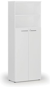 Szafa biurowa kombinowana PRIMO WHITE, 4-poziomowe drzwi, 800 x 420 x 2128 mm, biały