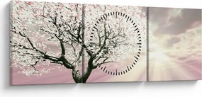 Obraz różowego drzewa (z zegarem) (90x30 cm)