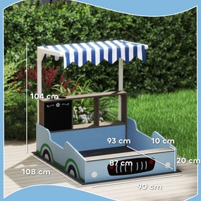 AIYAPLAY Piaskownica z daszkiem, design sklepu spożywczego, ławeczka, tablica do rysowania, drewno świerkowe, 104W x 108D x 90S cm, Niebieska