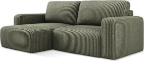 Zielony sztruksowy rozkładany/ze schowkiem narożnik (lewostronny/z szezlongiem) Kona – Makamii