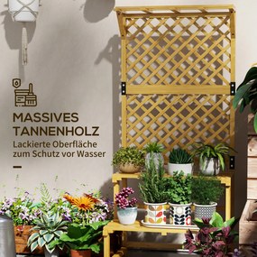 Outsunny Stojak na rośliny, półka na kwiaty, 2 poziomy, z kratką i daszkiem, drewno sosnowe, 75x50x166 cm, Żółty | Aosom PL