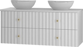 Biały Zestaw Łazienkowy 120cm Szafka z Blatem Umywalka Ryflowane Fronty Aqua