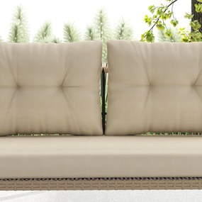 Outsunny Huśtawka Ogrodowa 2-osobowa z Rattanu z Poduszkami do 240 kg 115 x 66 x 44 cm Beżowa