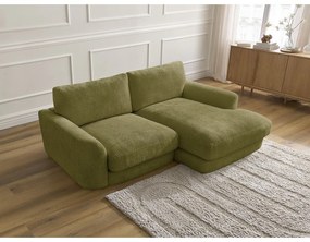 Narożnik z tkaniny szenilowej (prawostronny/z szezlongiem) w kolorze khaki Leonore – Bobochic Paris