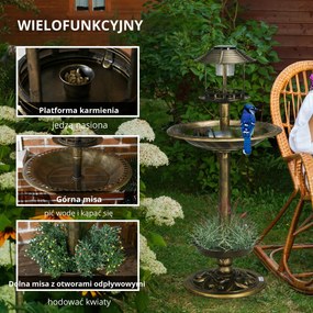 Outsunny Fontanna dla Ptaków z Lampą Solarną Brązowa 110cm | Aosom PL