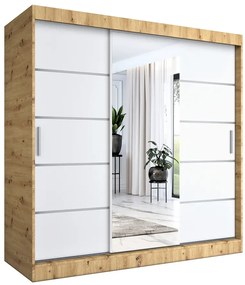 Szafa Przesuwna Biały 200 Cm Dąb Artisan + K3-R96