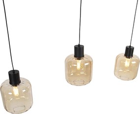 Designerska lampa wisząca czarna z bursztynowym szkłem 3-światła 161,5 cm - Qara