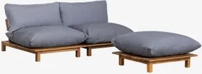 Sofa Modułowy Rozkładany 2-częściowy Z Pufą Z Drewna Akacjowego Brina Niebieski Szary - Sklum