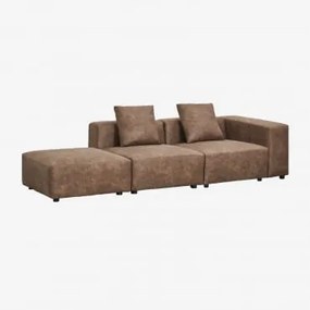 Modułowa Sofa Narożna Prawostronna Z 2 Części Z Wysokim Podłokietnikiem I Pufą ↔︎285 Cm Bruna Zamsz W Kolorze Brązowej Kawy - Sklum