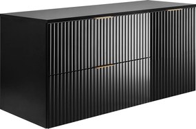 Zestaw łazienkowy: szafka z szufladami i szafka z drzwiami 57×46×120 cm, kolor: czarny / blat czarny, uchwyt złoty