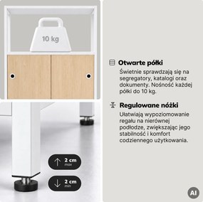 Regał na segregatory z szafką zamykaną, biurowy, otwarte półki, metalowy biały/dąb sonoma, 800x2200x400 mm: ARIEL Eco Design