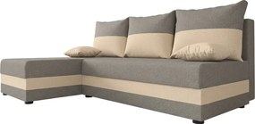 Rozkładana narożna sofa VALERIO SLIM 200x140 cm, jasnoszara/beżowa, uniwersalna + 2 poduszki GRATIS