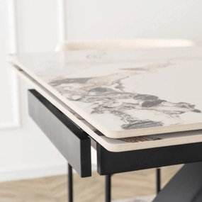 Zestaw Stół Rozkładany LUIGI 160-240 cm Biały Marmur/Czarny i 4 Krzesła TULSA Kremowe Nowoczesne