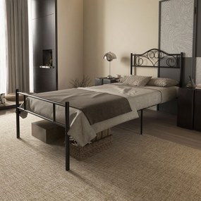 HOMCOM Rama łóżka pojedynczego ze stali z zintegrowanymi listwami, zagłówkiem i podnóżkiem, 90x200cm | Aosom PL