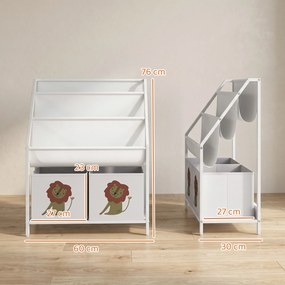 AIYAPLAY Regał na książki dla dzieci Regał dziecięcy z 2 otwartymi przegrodami 3 wiszące półki 60 x 30 x 76 cm Biały | Aosom PL