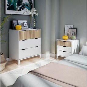 Komoda sypialniana z 3 szufladami Noite Modern Bedroom w kolorze Artik White i naturalnym dębie 71x76x40 cm