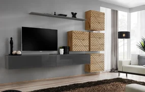 Meblościanka SWITCH LAMEL IX szara/dąb wotan ASM Meble