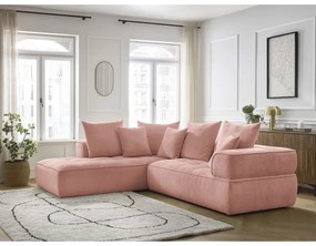 Różowy narożnik z tkaniny szenilowej (lewostronny/w kształcie litery L) Whesley – Bobochic Paris