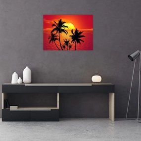 Obraz sylwetki wyspy z palmami (70x50 cm)