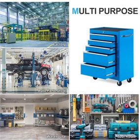 HOMCOM Szafka na narzędzia, skrzynia narzędziowa, 5 szuflad, mobilna, stalowa, czarna | Aosom PL