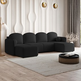 Masseno Narożnik NUBERO z funkcją spania i pojemnikiem na pościel Narozniki U, Rozkładana sofa - Czarny, QUELLE 100