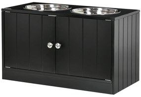 PawHut Podniesiona stacja żywieniowa z 2 miskami ze stali nierdzewnej i 44 L przestrzenią do przechowywania, Drzwi magnetyczne, Dla dużych psów, Czarny