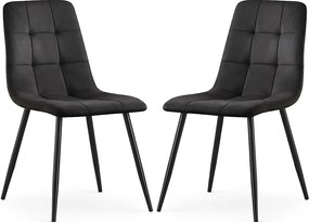2x Welurowe krzesło tapicerowane pikowane Czarne NERO Czarne nogi