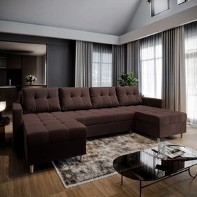 Masseno Narożnik MILO z funkcją spania i pojemnikiem na pościel Narozniki U, Rozkładana sofa - Brązowy, KRONOS 06