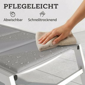 Outsunny Leżak oddychający — leżanka ogrodowa z 6-stopniowo regulowanym oparciem, rama aluminiowa, jasnoszary | Aosom PL